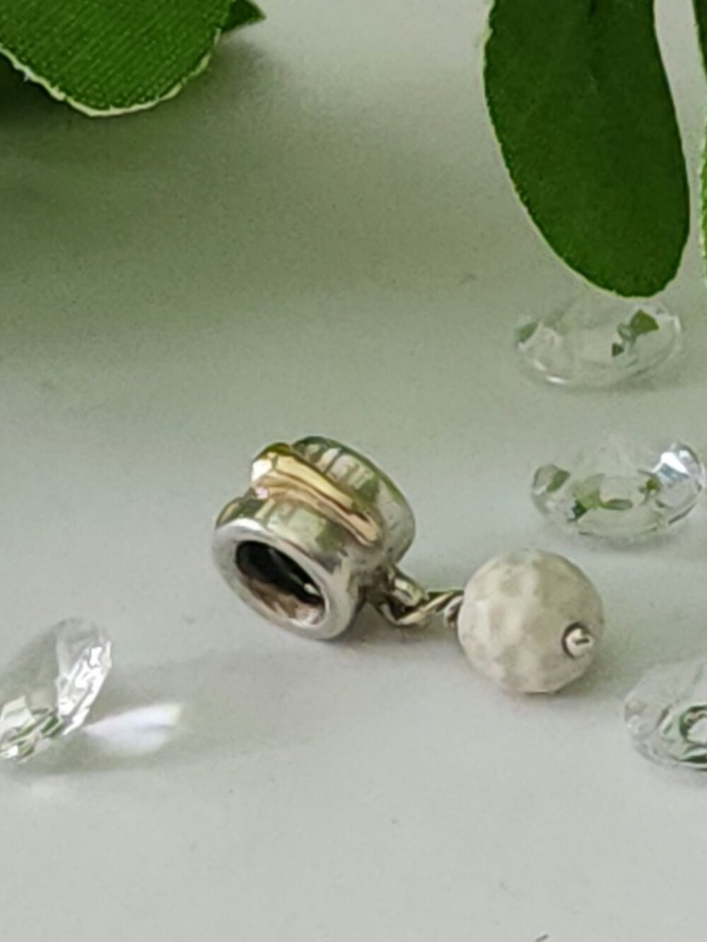 PANDORA 790440AGW Golf Ball Dangle Charm 14K Gold White Agate